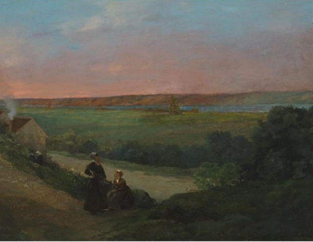 Bretonne Dans Un Paysage, circa 1885 
               (“Breton Woman in a Landscape”)
    Medium: Oil on canvas 
    Size: 29” x 36.25” (73.7 x 92.1cm)
    Signed (lower right)